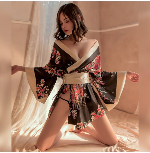 FEE ET MOI - Japanese Print Wide Sleeve Kimono (Black)